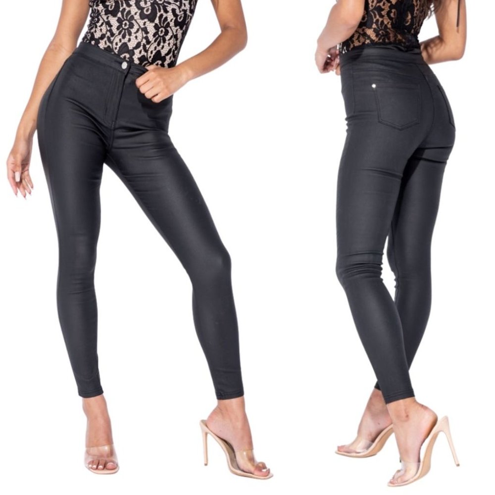 Black Coated High Waist Jeggings Size 10